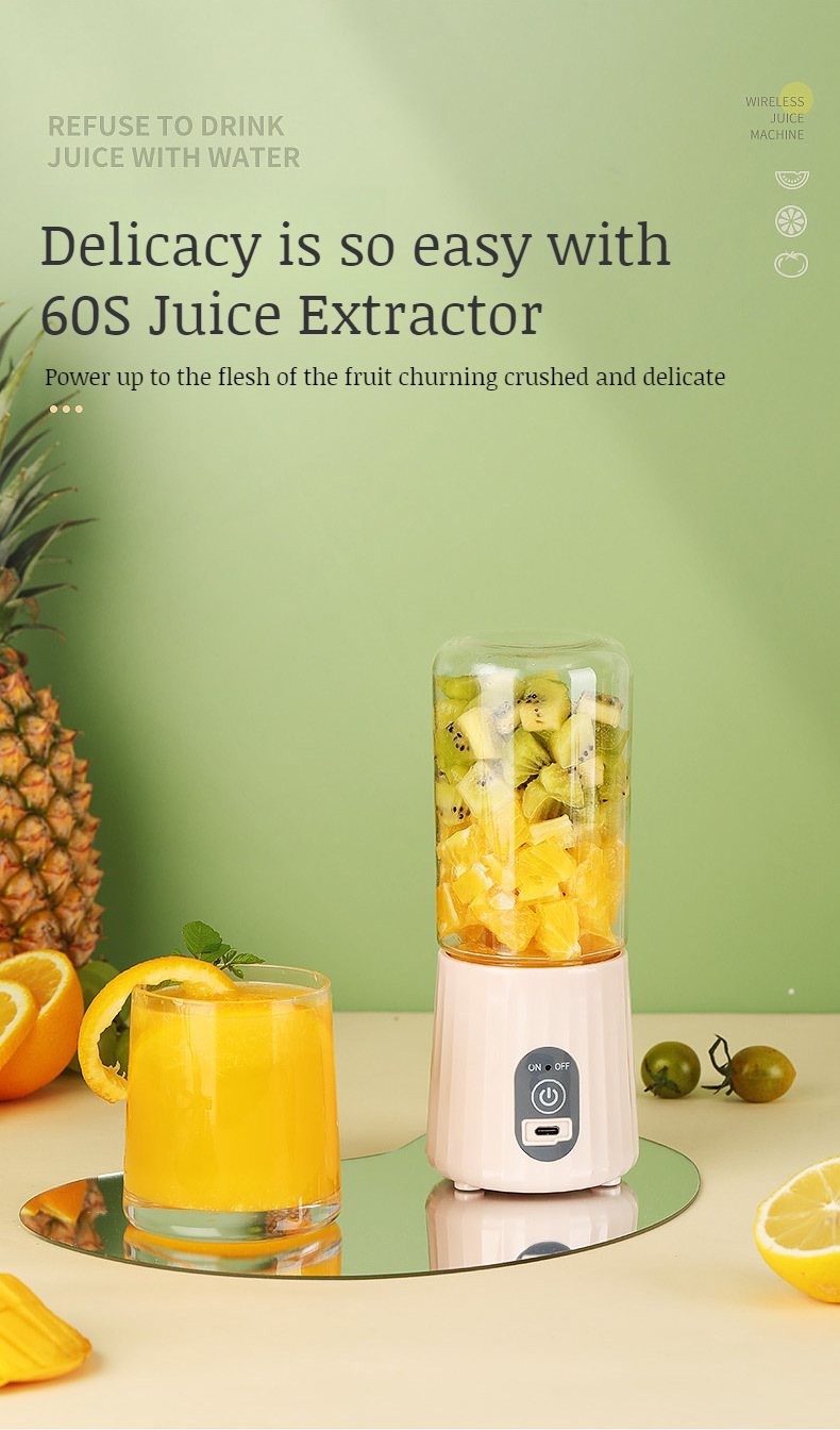 USB rechargeable juicer cup with stainless steel blades