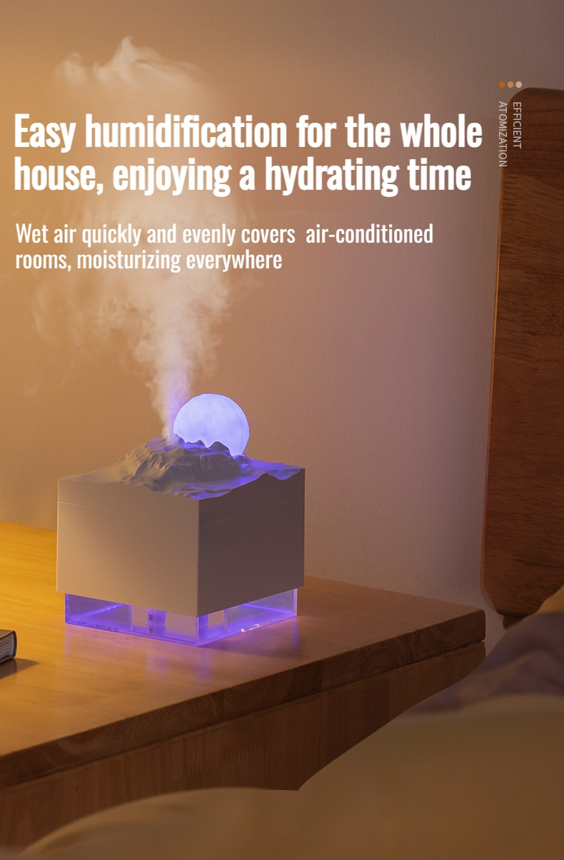 Quiet humidification device with soft night light