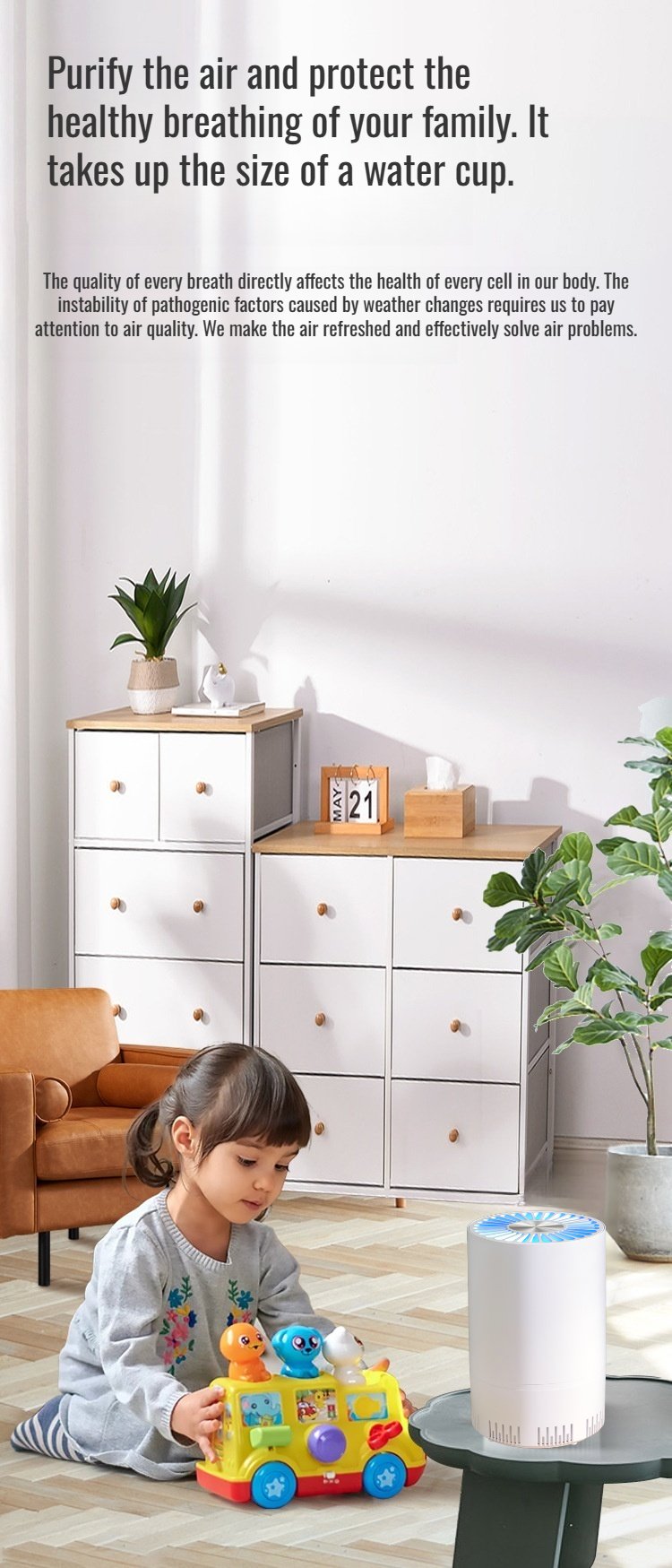 Efficient indoor air purifier with mild sound technology