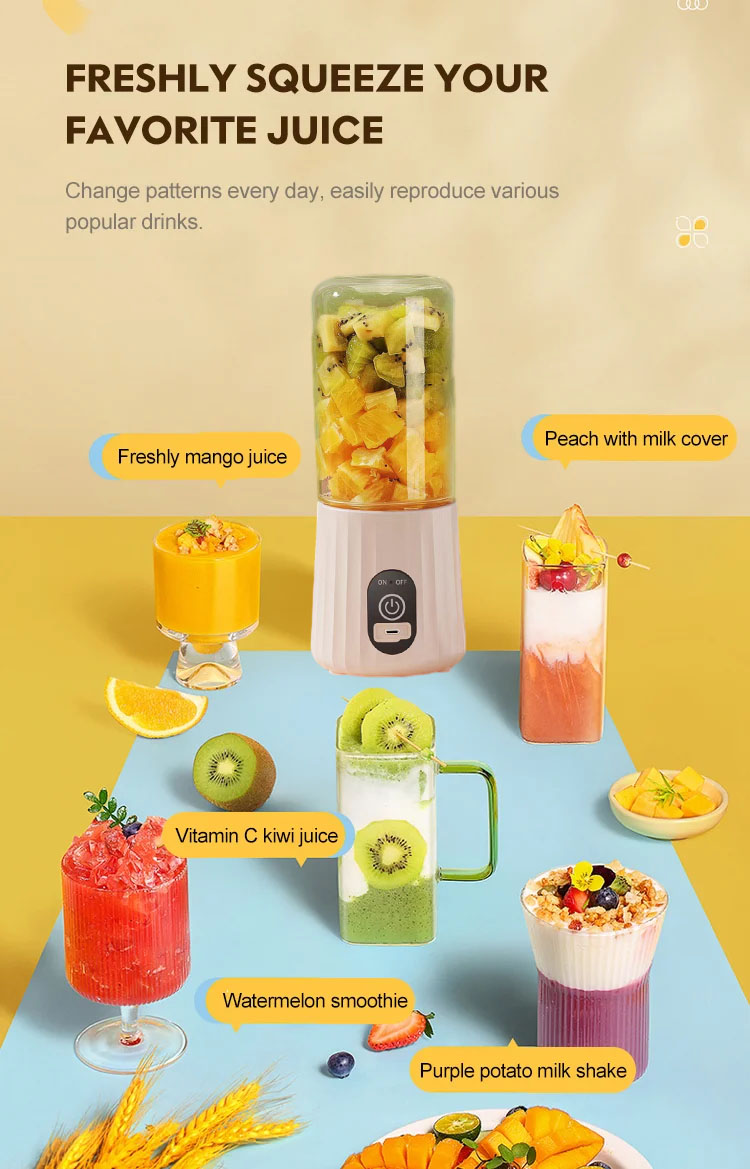 Personal mini blender with fruit ingredients