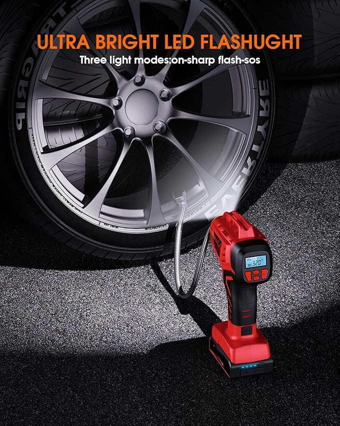 Digital Cordless Tire Inflator Portable Air Compressor Automatic 160PSI w/Gauge Screen & 4+N Smart Mode & Dual Power Supply, Rechargeable 21V Battery Powered Handheld Air Pump, Car Tire Pump