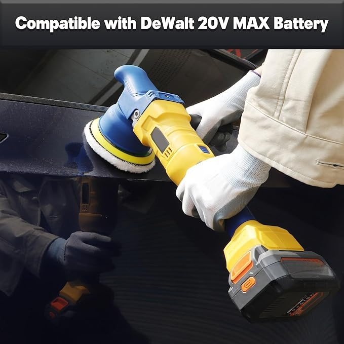 5" Car Buffer Polisher Compatible with  20V MAX Battery, 6 Variable Speed Cordless Orbital Random Waxer, Dual Action, 5,000RPM Brushless, Detachable Handle for Polishing, Detailing