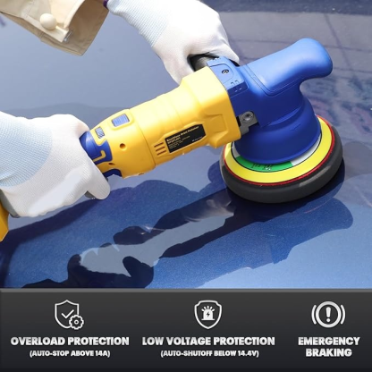 5" Car Buffer Polisher Compatible with  20V MAX Battery, 6 Variable Speed Cordless Orbital Random Waxer, Dual Action, 5,000RPM Brushless, Detachable Handle for Polishing, Detailing