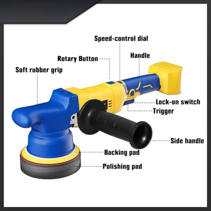 5" Car Buffer Polisher Compatible with  20V MAX Battery, 6 Variable Speed Cordless Orbital Random Waxer, Dual Action, 5,000RPM Brushless, Detachable Handle for Polishing, Detailing