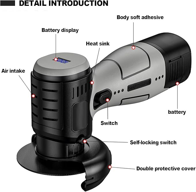 Brushless Cordless Angle Grinder Kit, 19500rpm Mini Electric Angle Grinding Tool with 2x16.8V 2000mAh Battery and 6-Cutting Discs, Grinder Handheld Cutter for Metal Wood