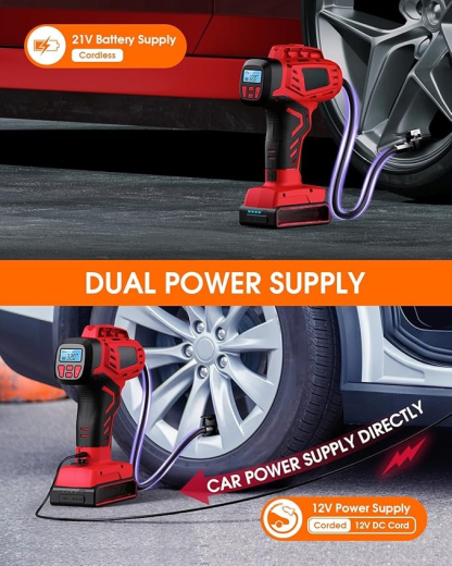 Digital Cordless Tire Inflator Portable Air Compressor Automatic 160PSI w/Gauge Screen & 4+N Smart Mode & Dual Power Supply, Rechargeable 21V Battery Powered Handheld Air Pump, Car Tire Pump