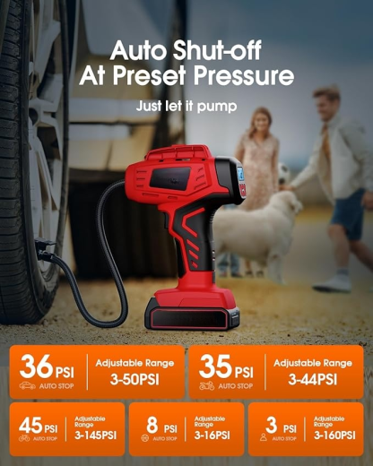 Digital Cordless Tire Inflator Portable Air Compressor Automatic 160PSI w/Gauge Screen & 4+N Smart Mode & Dual Power Supply, Rechargeable 21V Battery Powered Handheld Air Pump, Car Tire Pump