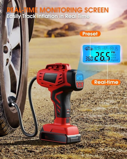 Digital Cordless Tire Inflator Portable Air Compressor Automatic 160PSI w/Gauge Screen & 4+N Smart Mode & Dual Power Supply, Rechargeable 21V Battery Powered Handheld Air Pump, Car Tire Pump