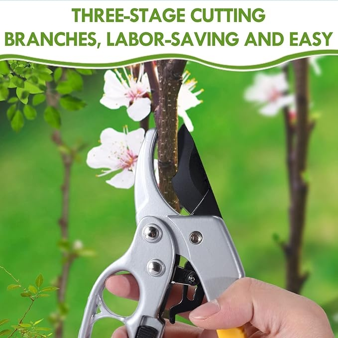 Pruning Shears, Arthritis Weak Hand Snips, Work 3 Times Easier, 1-Inch Cut Capacity Garden Clippers, Ergonomic handle, Rust resistant, high strength steel, Sharp