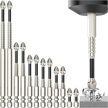 High Magnetic Screwdriver Drill Bit Set - 12Pcs K5 Impact Resistant Non Slip Bit - Magnetic Screwdriver Bits - 25 50 65 70 90 150mm (12Pcs)