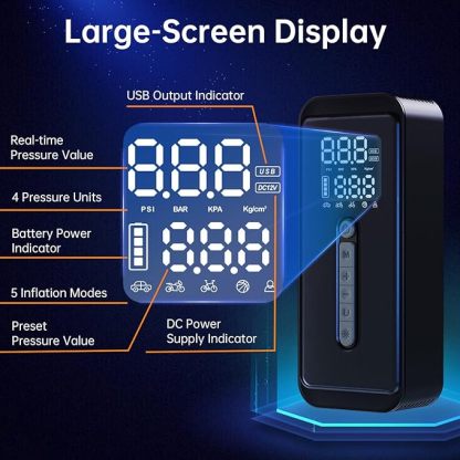 Yeaban Tire Inflator Portable Air Compressor-4X Faster 150 PSI -Rechargeable Battery & 12V DC Dual Power Supply, Smart Air Pump for Car Motorcycle Bicycle Ball with LED SOS Lighting (Black)