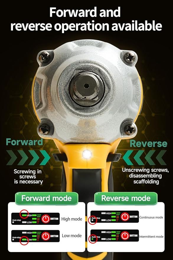 Cordless Impact Wrench for Car Repair & Home Use, 1/2" Electric Brushless Impact Gun with 2 Batteries & 5 Sockets, Heavy Duty Tool Kit for Men, All-Season DIY, Yellow-A, Medium Size