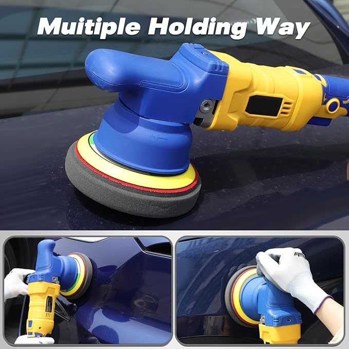 5" Car Buffer Polisher Compatible with  20V MAX Battery, 6 Variable Speed Cordless Orbital Random Waxer, Dual Action, 5,000RPM Brushless, Detachable Handle for Polishing, Detailing