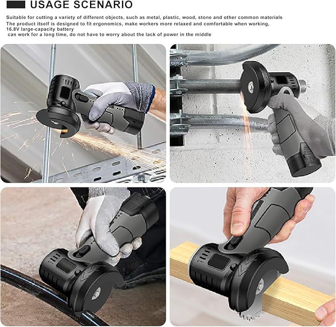 Brushless Cordless Angle Grinder Kit, 19500rpm Mini Electric Angle Grinding Tool with 2x16.8V 2000mAh Battery and 6-Cutting Discs, Grinder Handheld Cutter for Metal Wood