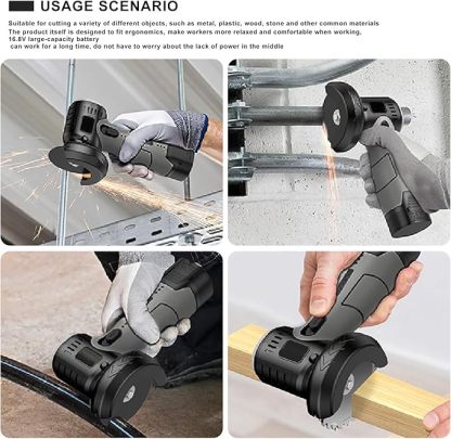 Brushless Cordless Angle Grinder Kit, 19500rpm Mini Electric Angle Grinding Tool with 2x16.8V 2000mAh Battery and 6-Cutting Discs, Grinder Handheld Cutter for Metal Wood