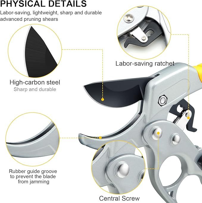 Pruning Shears, Arthritis Weak Hand Snips, Work 3 Times Easier, 1-Inch Cut Capacity Garden Clippers, Ergonomic handle, Rust resistant, high strength steel, Sharp