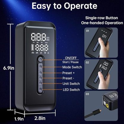 Yeaban Tire Inflator Portable Air Compressor-4X Faster 150 PSI -Rechargeable Battery & 12V DC Dual Power Supply, Smart Air Pump for Car Motorcycle Bicycle Ball with LED SOS Lighting (Black)