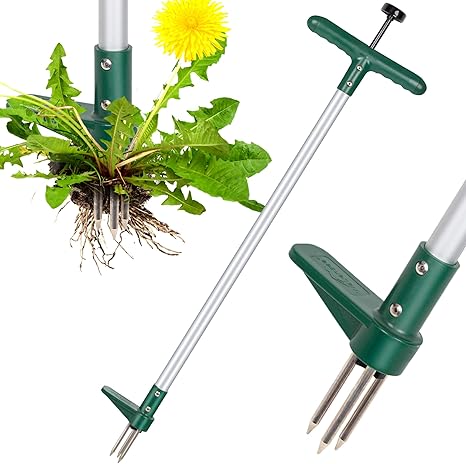 Weed Puller, Stand Up Weeder Hand Tool, Long Handle Garden Weeding Tool with 3 Claws, Hand Weed Hound Weed Puller for Dandelion, Standup Weed Root Pulling Tool and Picker, Grabber (1 Pack)