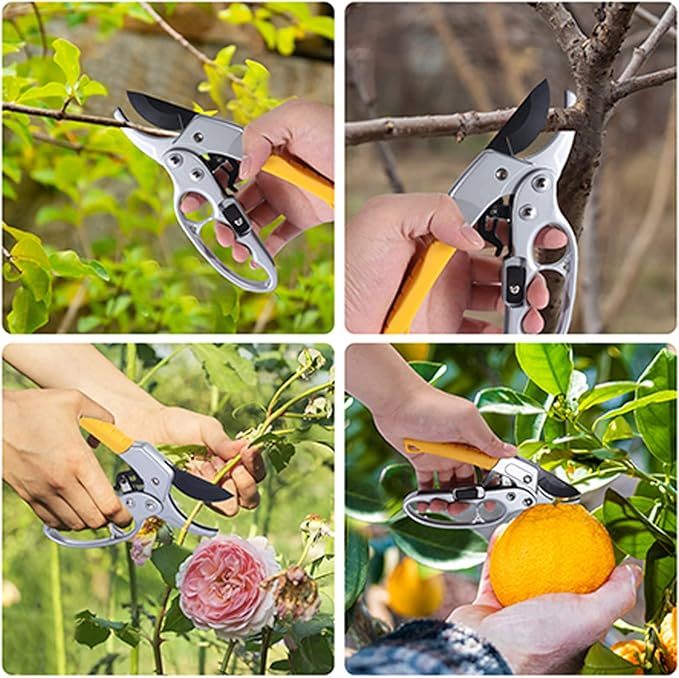 Pruning Shears, Arthritis Weak Hand Snips, Work 3 Times Easier, 1-Inch Cut Capacity Garden Clippers, Ergonomic handle, Rust resistant, high strength steel, Sharp