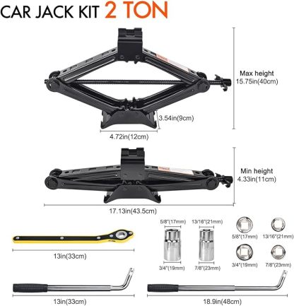 Car Jack Kit Scissor Jack for Car 2 Ton (4409 lbs) Tire Jack Tool Kit Universal Car Emergency Kit with Lug Wrench Tire Changing Kit for Car SUV (2T)
