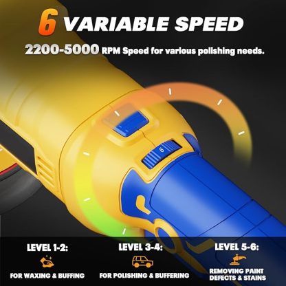 5" Car Buffer Polisher Compatible with  20V MAX Battery, 6 Variable Speed Cordless Orbital Random Waxer, Dual Action, 5,000RPM Brushless, Detachable Handle for Polishing, Detailing