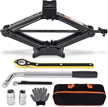 Car Jack Kit Scissor Jack for Car 2 Ton (4409 lbs) Tire Jack Tool Kit Universal Car Emergency Kit with Lug Wrench Tire Changing Kit for Car SUV (2T)
