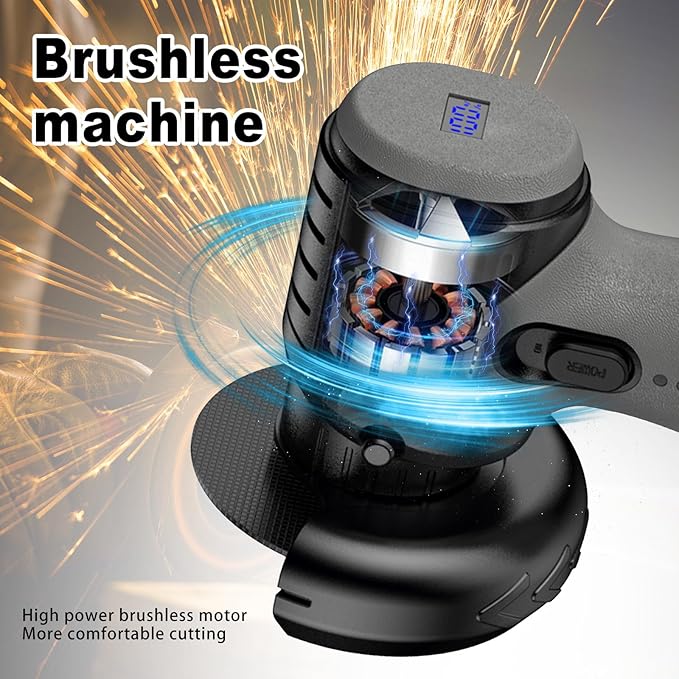 Brushless Cordless Angle Grinder Kit, 19500rpm Mini Electric Angle Grinding Tool with 2x16.8V 2000mAh Battery and 6-Cutting Discs, Grinder Handheld Cutter for Metal Wood