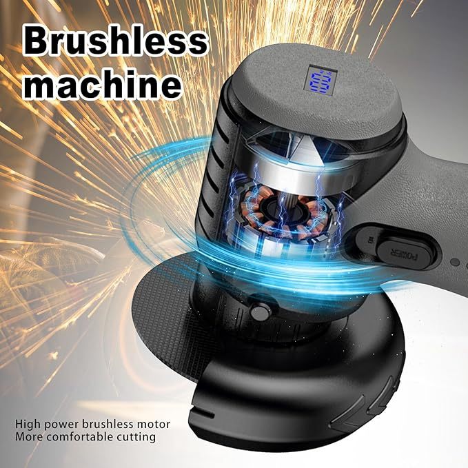 Brushless Cordless Angle Grinder Kit, 19500rpm Mini Electric Angle Grinding Tool with 2x16.8V 2000mAh Battery and 6-Cutting Discs, Grinder Handheld Cutter for Metal Wood