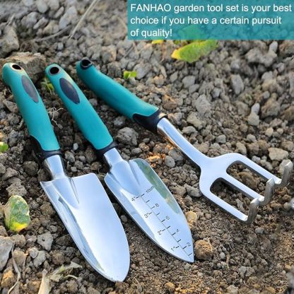 Garden Tools Set, 3 Piece Heavy Duty Gardening Tools Cast Aluminum with Soft Rubberized Non-Slip Handle, Durable Garden Hand Tools Garden Gifts for Men Women