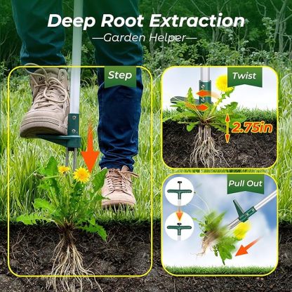 Weed Puller, Stand Up Weeder Hand Tool, Long Handle Garden Weeding Tool with 3 Claws, Hand Weed Hound Weed Puller for Dandelion, Standup Weed Root Pulling Tool and Picker, Grabber (1 Pack)