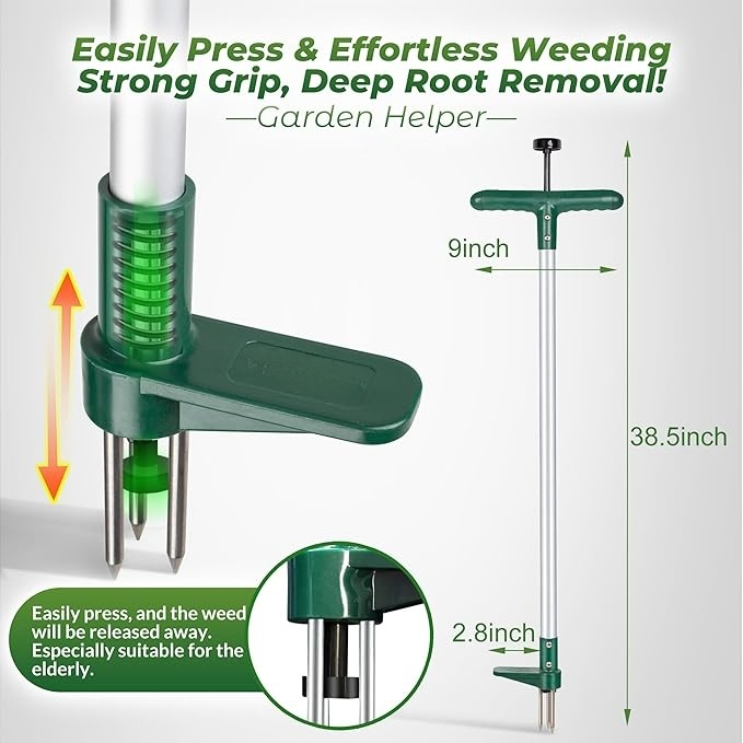 Weed Puller, Stand Up Weeder Hand Tool, Long Handle Garden Weeding Tool with 3 Claws, Hand Weed Hound Weed Puller for Dandelion, Standup Weed Root Pulling Tool and Picker, Grabber (1 Pack)