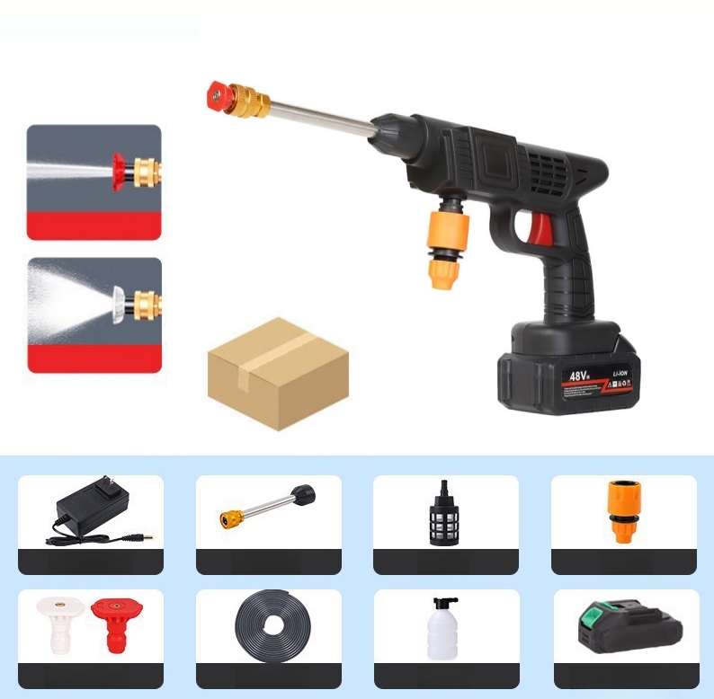 【💧High-pressure wireless car wash gun】Extra-large battery + four turbochargers, 3200 PSI water pressure