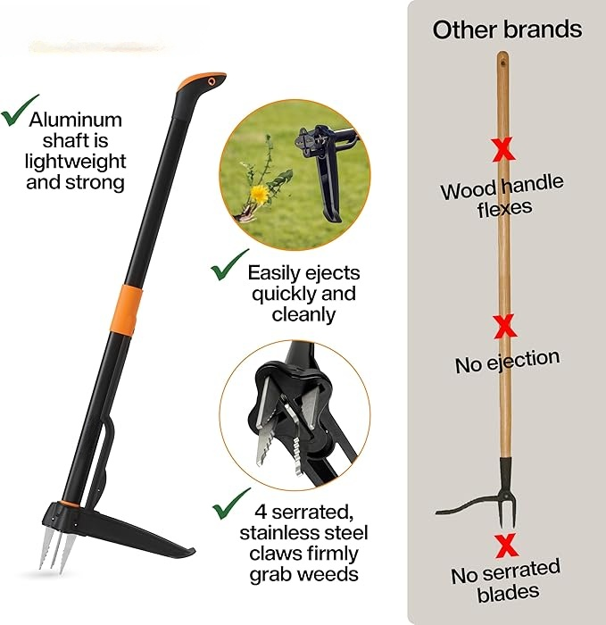 Fiskars 4-Claw Stand Up Weed Puller Tool, Gardening Hand Weeding Tool 