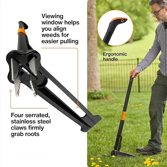 4-Claw Stand Up Weed Puller Tool, Gardening Hand Weeding Tool with 39" Long Ergonomic Handle with Easy-Eject Mechanism