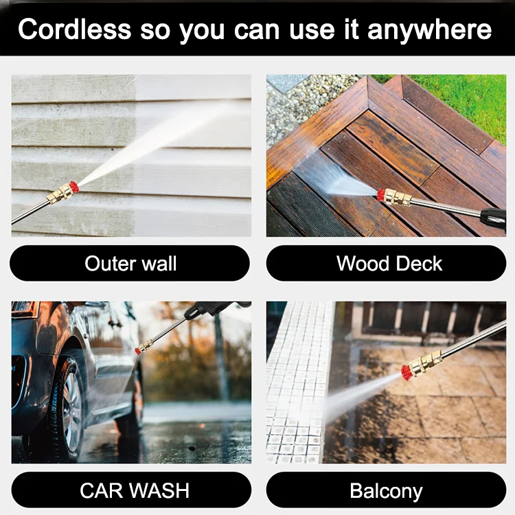 【💧High-pressure wireless car wash gun】Extra-large battery + four turbochargers, 3200 PSI water pressure