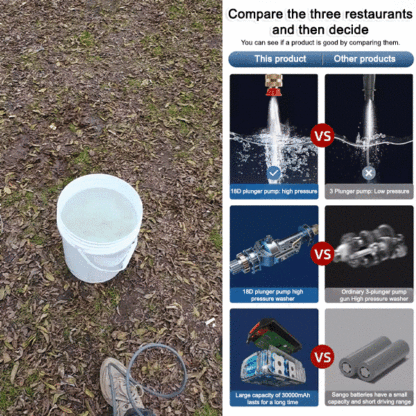 【💧High-pressure wireless car wash gun】Extra-large battery + four turbochargers, 3200 PSI water pressure