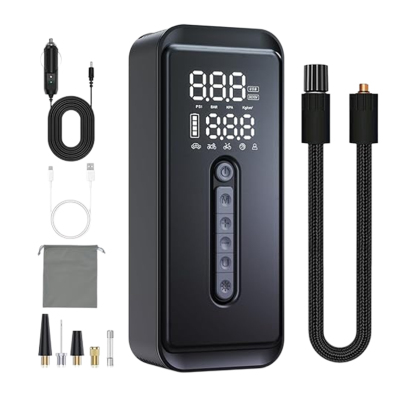 Tire Inflator Portable Air Compressor-4X Faster 150 PSI -Rechargeable Battery & 12V DC Dual Power Supply, Smart Air Pump for Car Motorcycle Bicycle Ball with LED SOS Lighting (Black)