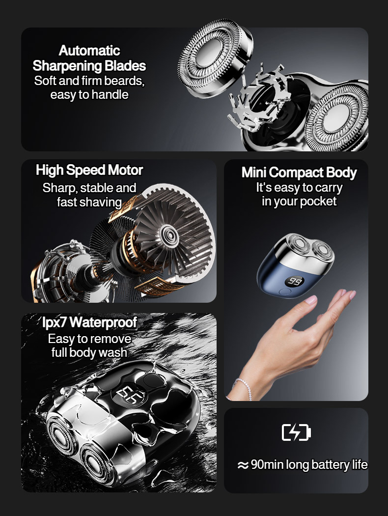 Mini beard shaver charging via Type-C cable