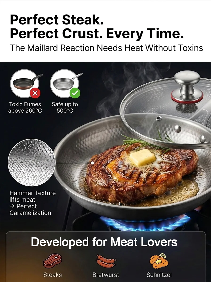 The Bavarian 99.9% Pure Titanium Chef's Pan(Handcrafted in Germany) - 100% Non-Toxic, PFAS-Free.