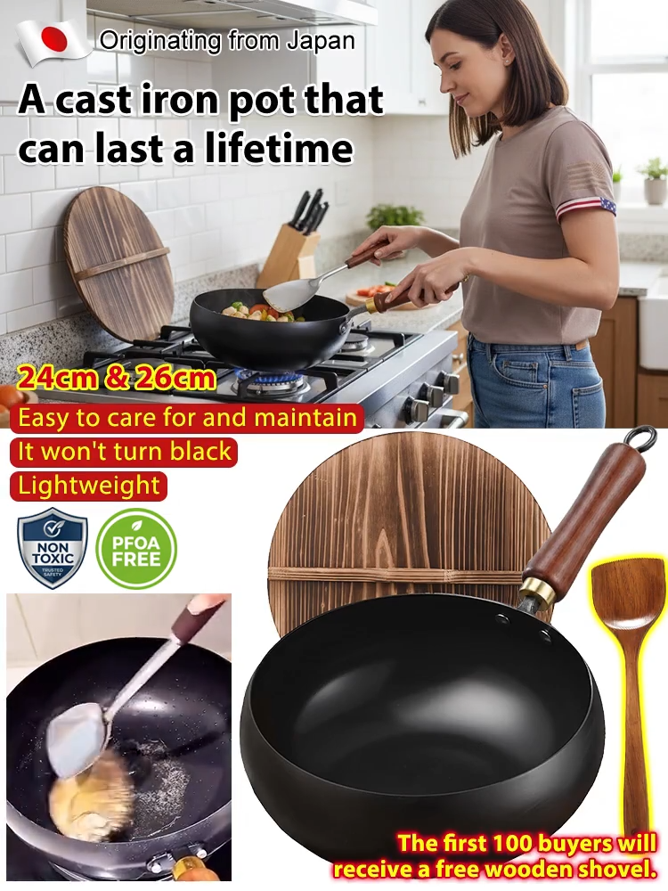 Authentic Japanese Hand-Forged Iron Pan✅100% Toxic-Free, Feather-Light (< 2 lbs) & Naturally Non-Stick!