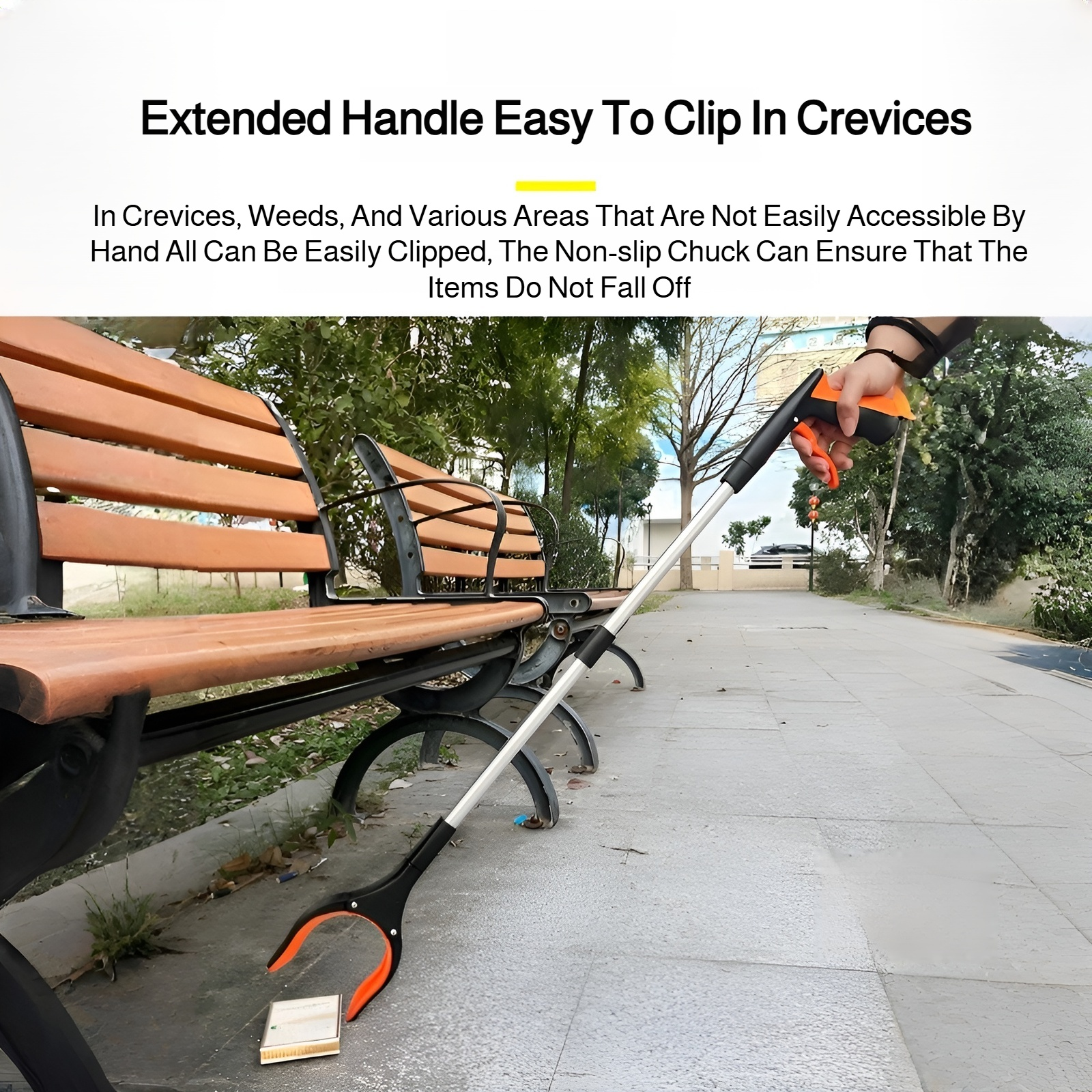 Portable and ergonomic foldable garbage clamp for daily cleaning