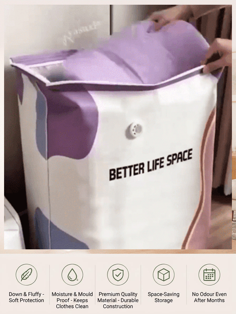 📦 No-Pump 3D Vacuum Bag | Save 80% Space | Fast Compress | Heavy Duty | Moisture Proof Closet Organizer clothes 👚