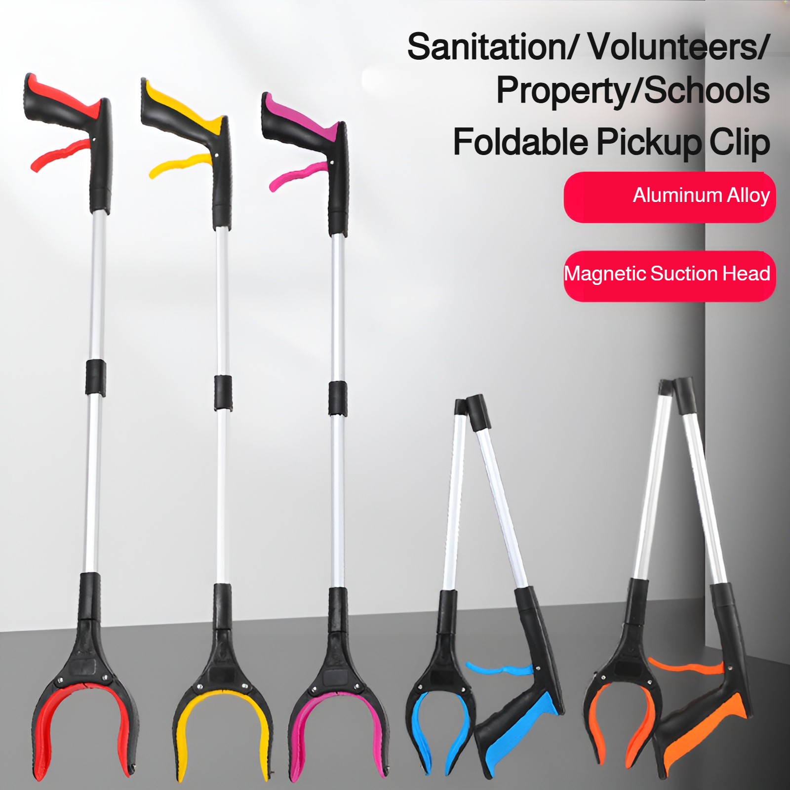 Foldable garbage clamp made of thickened aluminum alloy