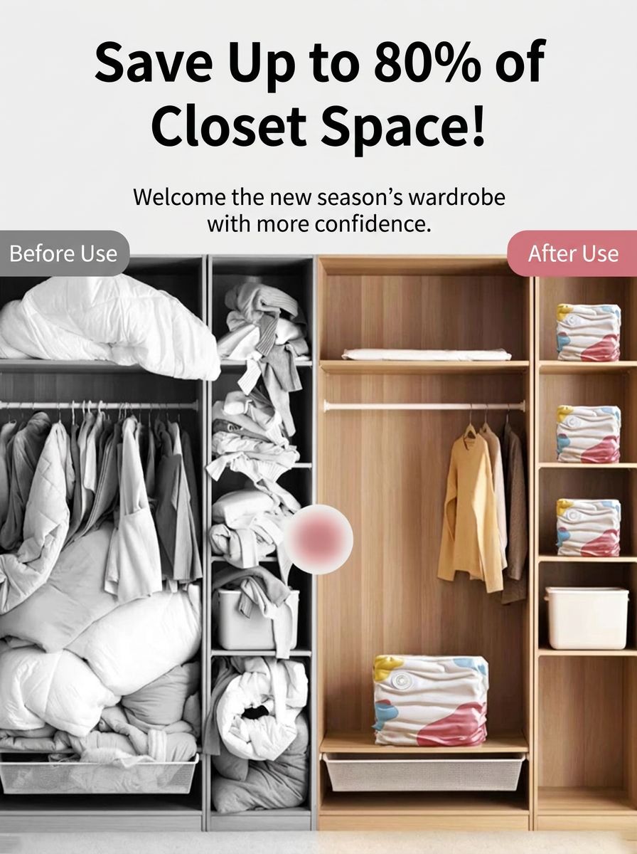 📦 No-Pump 3D Vacuum Bag | Save 80% Space | Fast Compress | Heavy Duty | Moisture Proof Closet Organizer clothes 👚