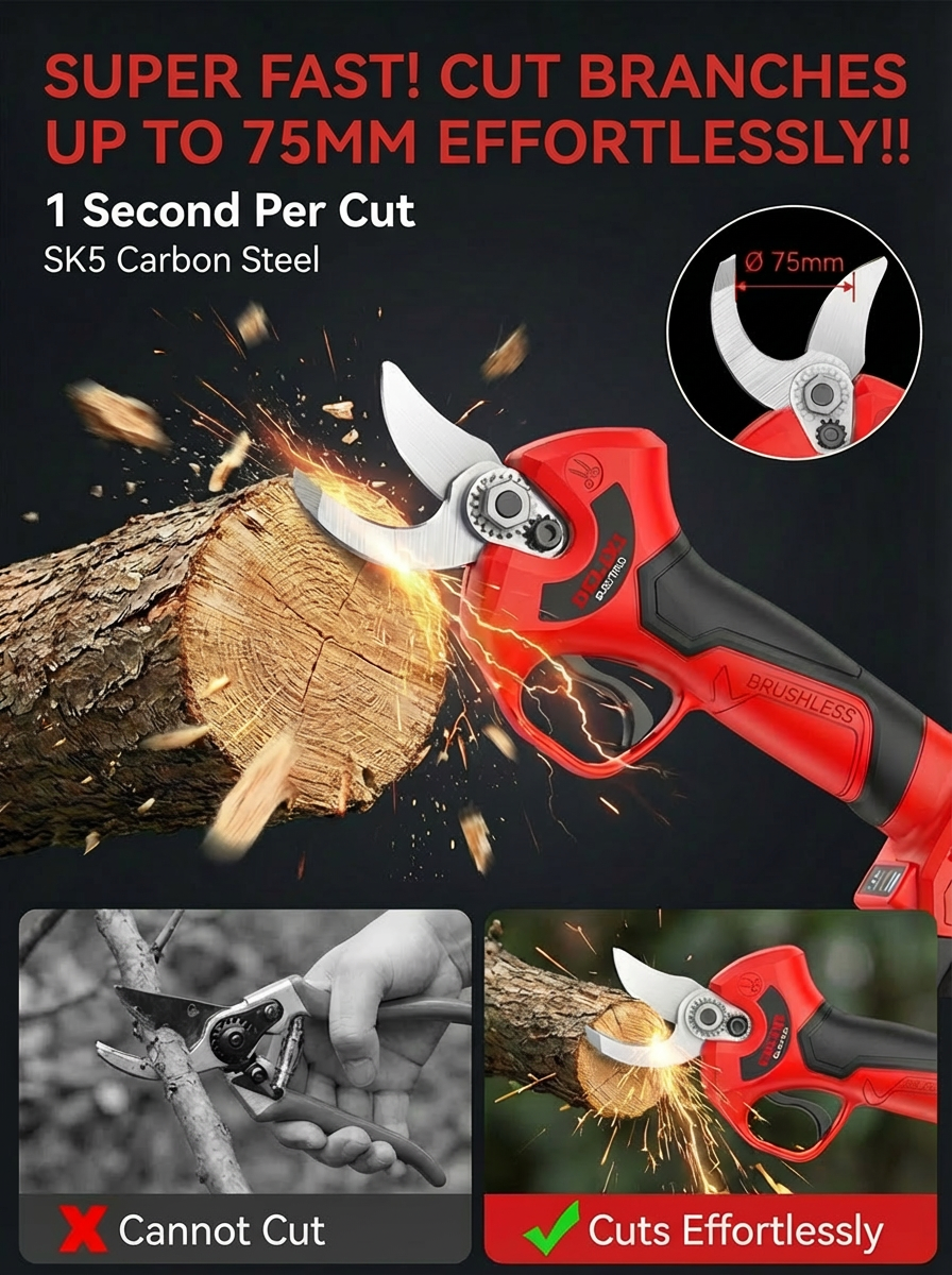 [Free Accessories + 10-Year Warranty] High-Speed Cordless Garden Shears 🌳 | Cuts 75 mm in 1 Second | 0.7 kg Ultralight | All-Day Battery Life