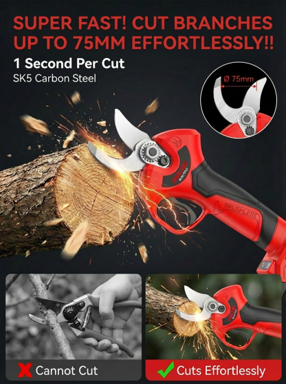 [Free Accessories + 10-Year Warranty] High-Speed Cordless Garden Shears 🌳 | Cuts 75 mm in 1 Second | 0.7 kg Ultralight | All-Day Battery Life