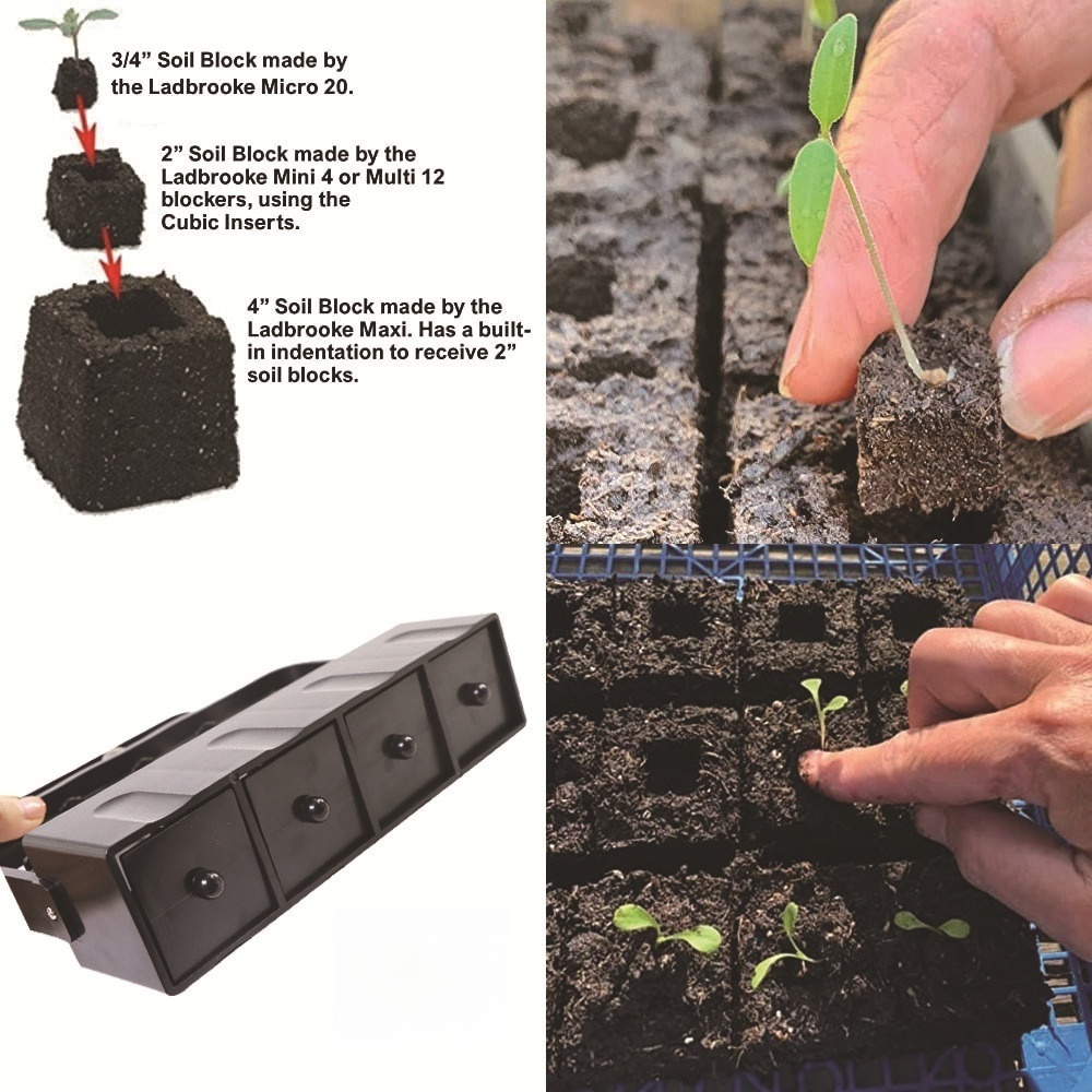 Close-up of manual seedling soil block maker