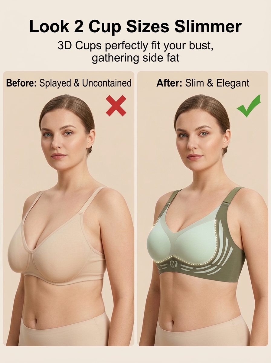 [Visually slims by 10kg] 3D Contrast Wire-Free Bra 💖 | Two Cups Smaller | Anti-Sagging Effect | Seamless & Invisible | Breathable 🌸