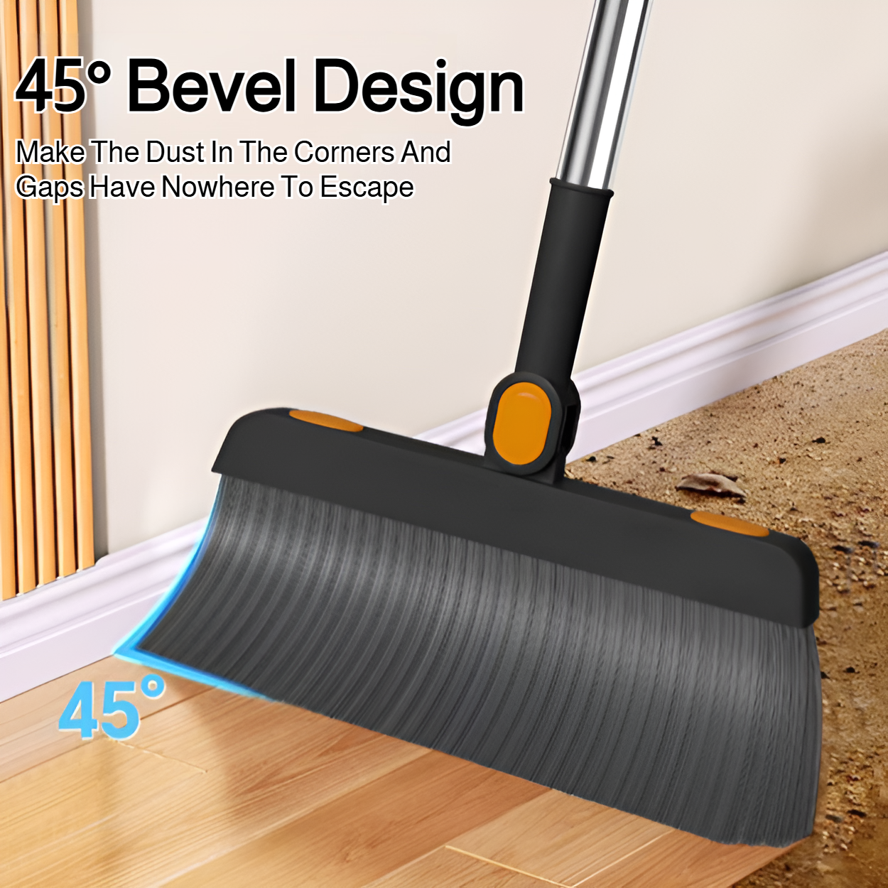 Soft bristle broom with ergonomic handle for easy sweeping