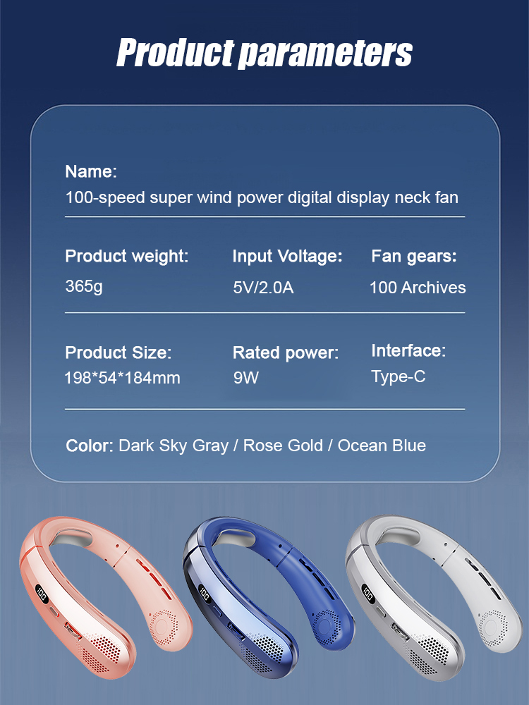 100-speed super wind power digital display neck fan